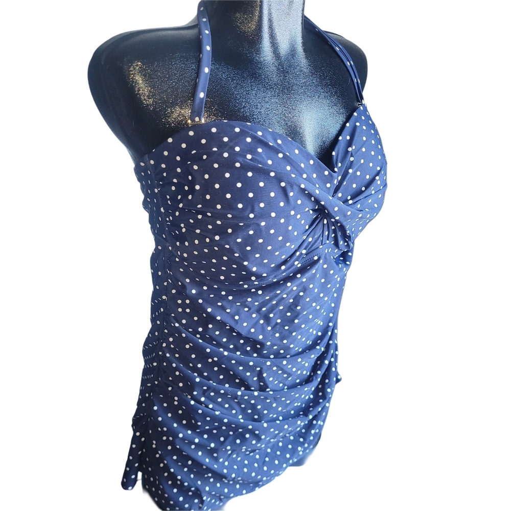 Merona Navy Polka Dot Halter One Piece Swimsuit NWOT Size XL - Picture 2 of 6
